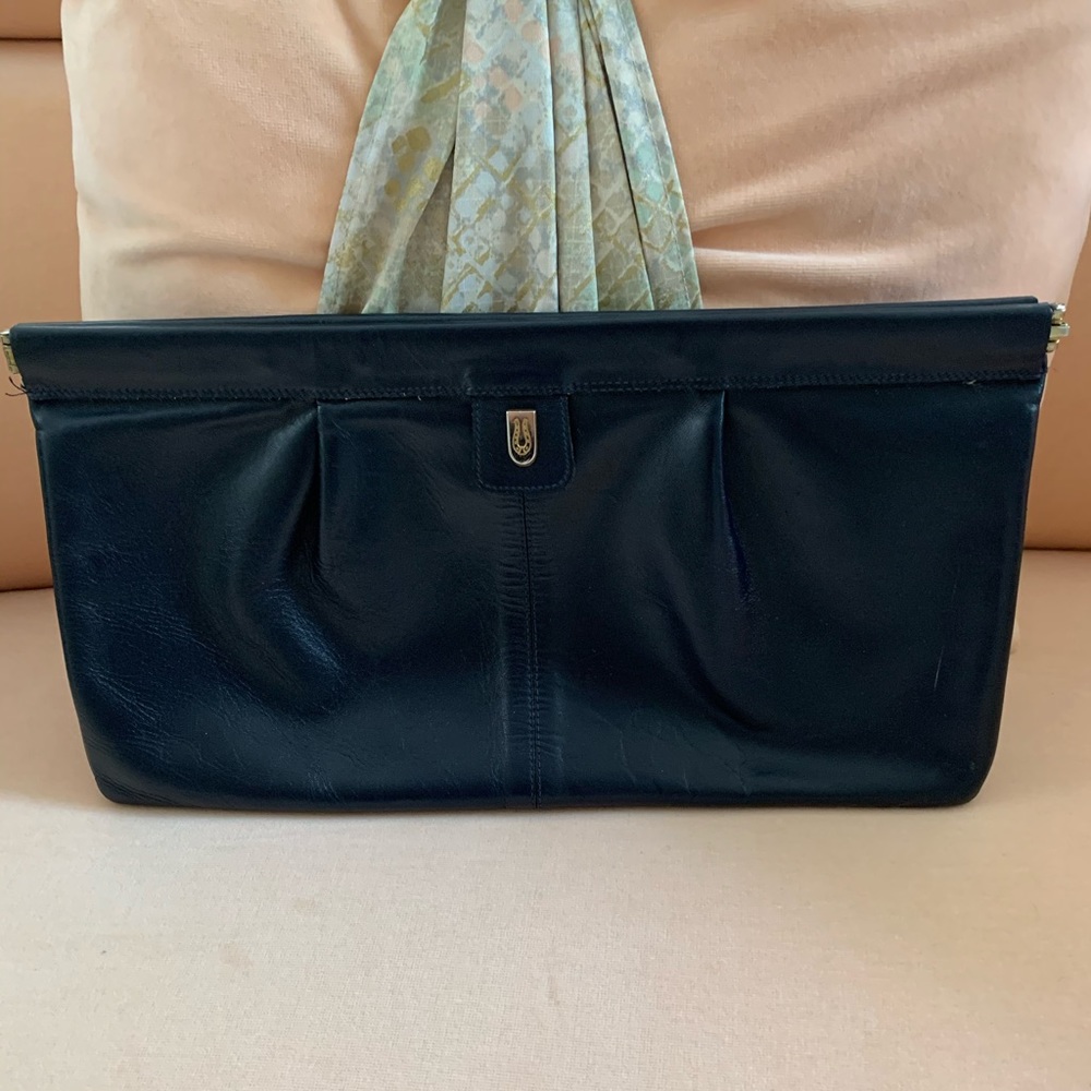 PHILLIPPE Navy Pleated Oversized Clutch